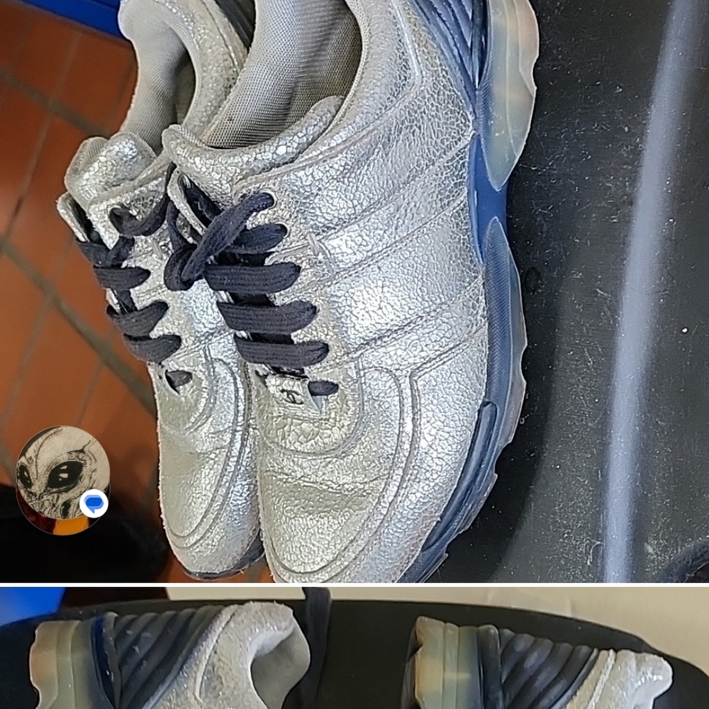 CHANEL Silver and Blue Sneakers